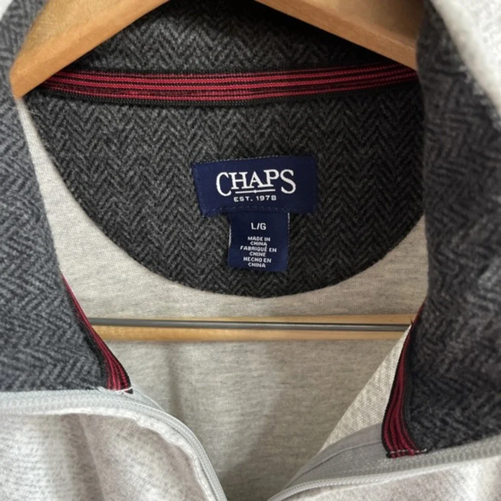 Chaps Mens Soft‎ Gray Sweater Pull-over Large Long Sleeve Quarter Zip